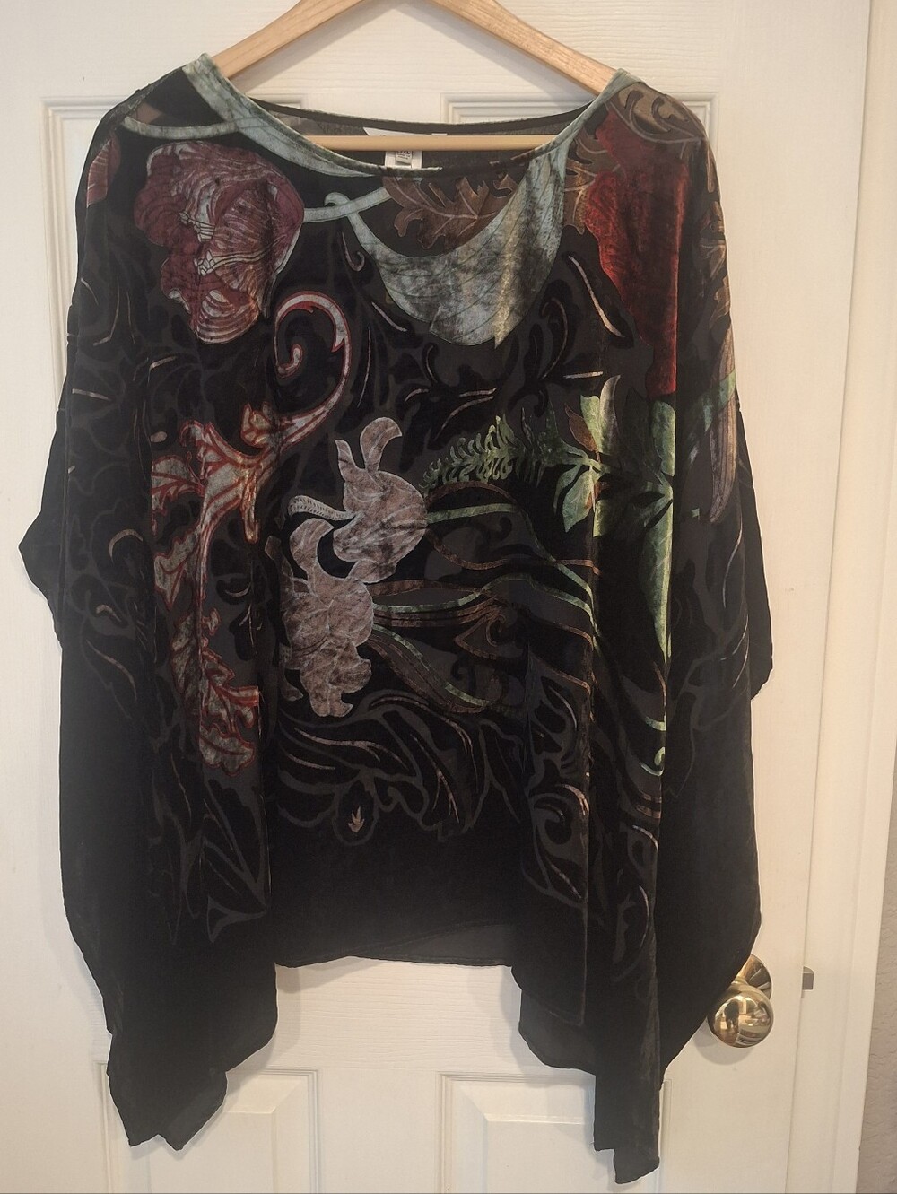 John Mark Burnout Velvet Poncho Blouse Top Floral Whimsigoth NWT L XL Large